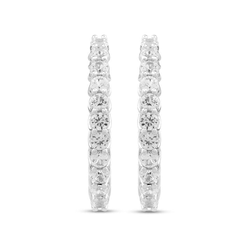 Main Image 3 of White Lab-Created Sapphire and Onyx Inside-Out Hoop Earrings in Sterling Silver