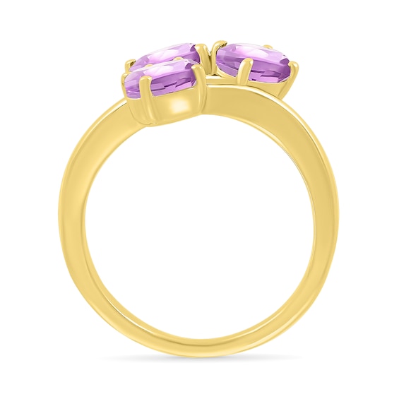 Oval Lab-Created Birthstone Bypass Open Shank Ring in 10K Gold (3 Stones)