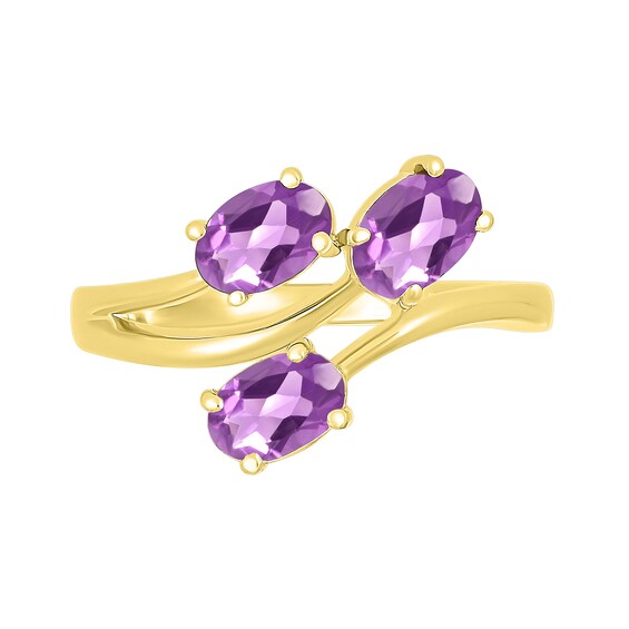 Oval Lab-Created Birthstone Bypass Open Shank Ring in 10K Gold (3 Stones)