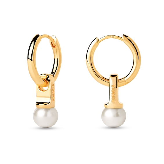 PDPAOLAâ¢ at Zales 6.5mm Freshwater Cultured Pearl Dangle Hoop Earrings in Sterling Silver with 18K Gold Plate