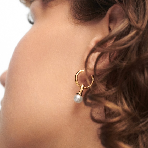 PDPAOLAâ¢ at Zales 6.5mm Freshwater Cultured Pearl Dangle Hoop Earrings in Sterling Silver with 18K Gold Plate