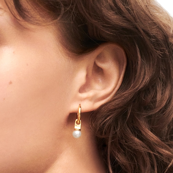 PDPAOLAâ¢ at Zales 6.5mm Freshwater Cultured Pearl Dangle Hoop Earrings in Sterling Silver with 18K Gold Plate