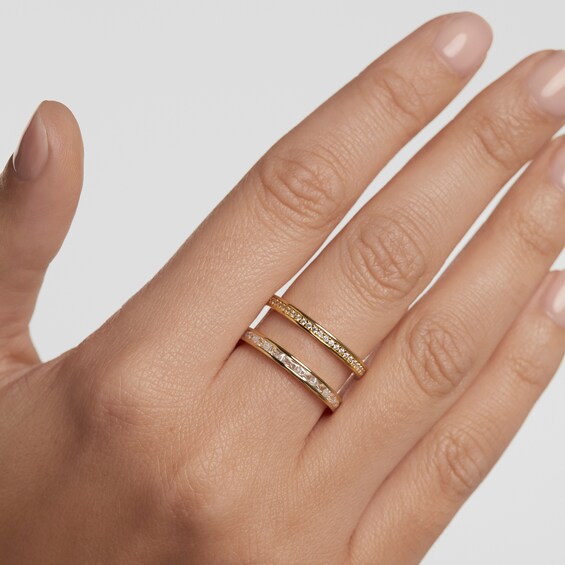 PDPAOLAâ¢ at Zales Cubic Zirconia Baguette and Round Double Row Open Shank Ring in Sterling Silver with 18K Gold Plate