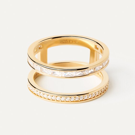 PDPAOLAâ¢ at Zales Cubic Zirconia Baguette and Round Double Row Open Shank Ring in Sterling Silver with 18K Gold Plate