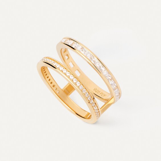 PDPAOLAâ¢ at Zales Cubic Zirconia Baguette and Round Double Row Open Shank Ring in Sterling Silver with 18K Gold Plate