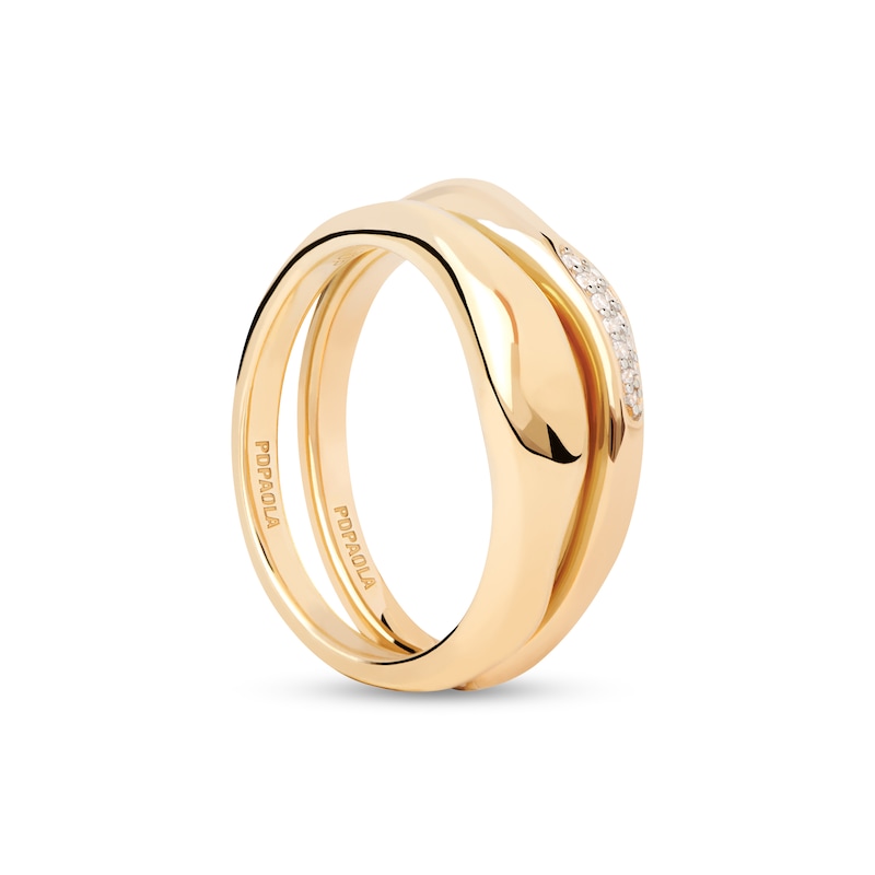 Main Image 1 of PDPAOLA™ at Zales Cubic Zirconia and Polished Two Piece Ring Set in Sterling Silver with 18K Gold Plate
