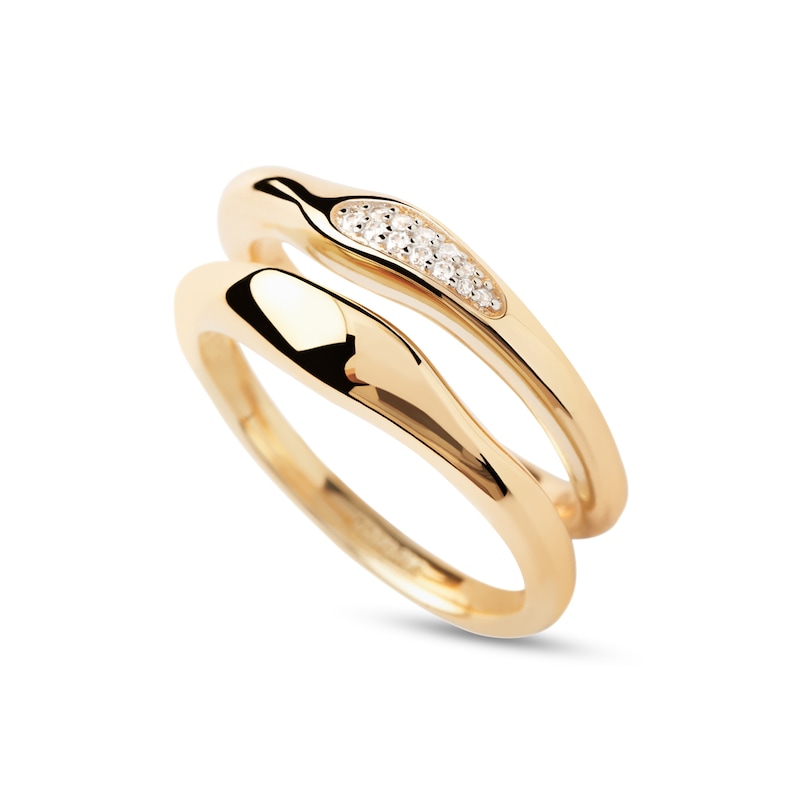 Main Image 3 of PDPAOLA™ at Zales Cubic Zirconia and Polished Two Piece Ring Set in Sterling Silver with 18K Gold Plate