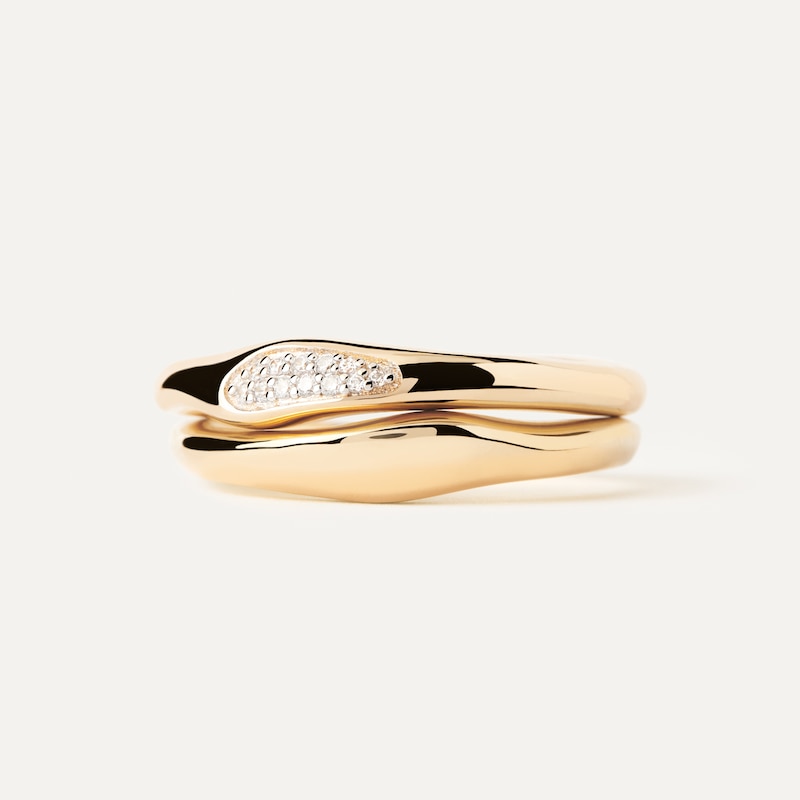 Main Image 4 of PDPAOLA™ at Zales Cubic Zirconia and Polished Two Piece Ring Set in Sterling Silver with 18K Gold Plate