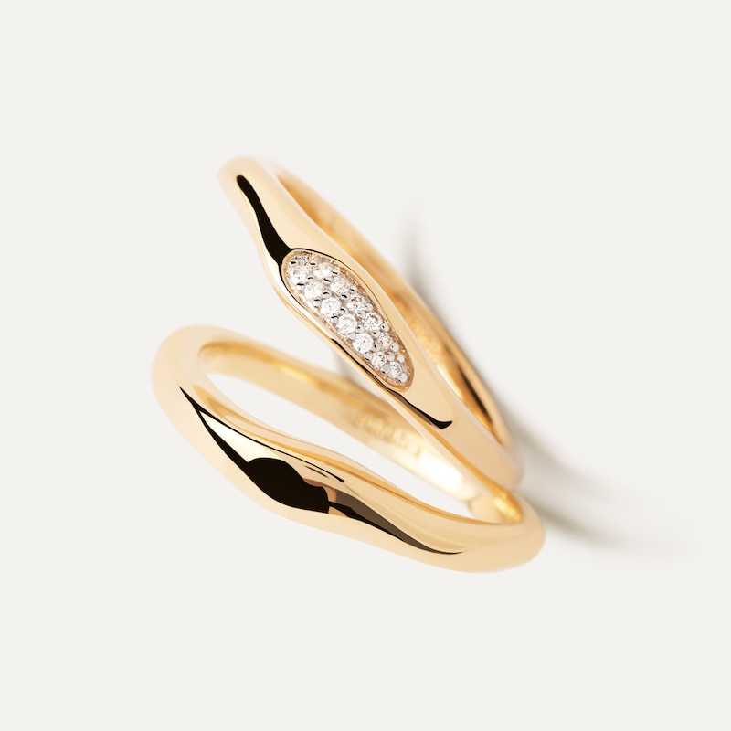 Main Image 5 of PDPAOLA™ at Zales Cubic Zirconia and Polished Two Piece Ring Set in Sterling Silver with 18K Gold Plate