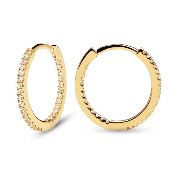 PDPAOLA⢠at Zales Cubic Zirconia Inside-Out Medium Hoop Earrings in Sterling Silver with 18K Gold Plate