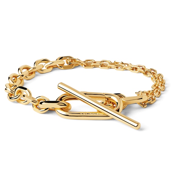 PDPAOLA⢠at Zales Single and Double Chain Toggle Bracelet in Brass with 18K Gold Plate - 8"