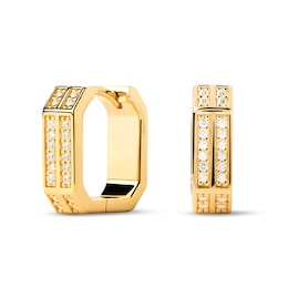 PDPAOLA™ at Zales Cubic Zirconia Double Row Octagonal Hoop Earrings in Sterling Silver with 18K Gold Plate