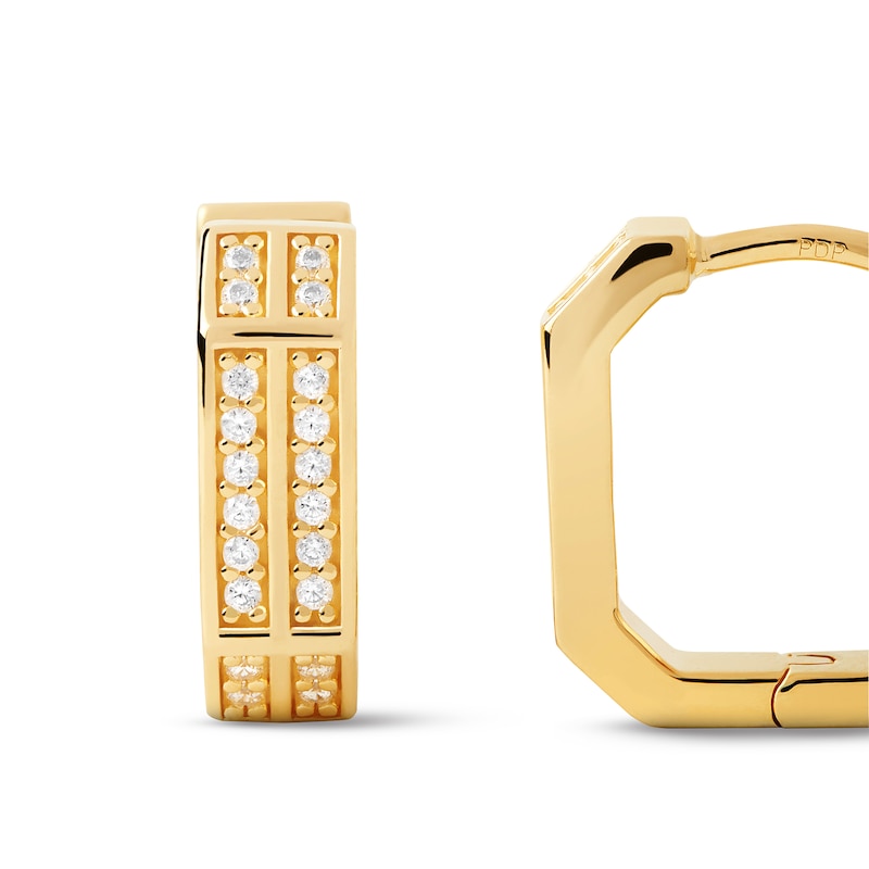 Main Image 5 of PDPAOLA™ at Zales Cubic Zirconia Double Row Octagonal Hoop Earrings in Sterling Silver with 18K Gold Plate