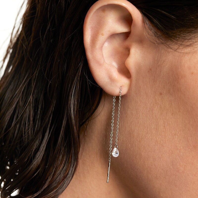 Main Image 2 of PDPAOLA™ at Zales Pear-Shaped Cubic Zirconia Threader Earrings in Sterling Silver
