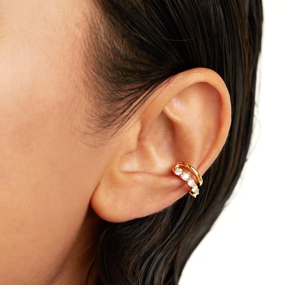 PDPAOLAâ¢ at Zales Cubic Zirconia Double Row Single Cuff Earring in Sterling Silver with 18K Gold Plate