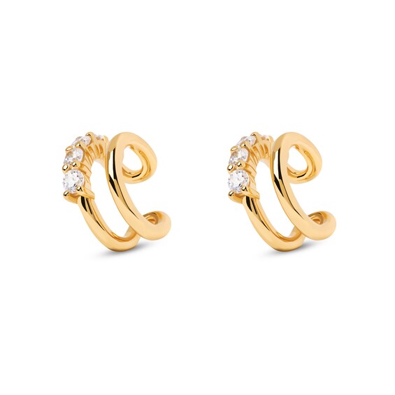 PDPAOLAâ¢ at Zales Cubic Zirconia Double Row Single Cuff Earring in Sterling Silver with 18K Gold Plate