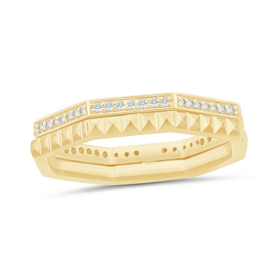 1/5 CT. T.w. Diamond Spike Double Row Octagonal Ring in Sterling Silver with 14K Gold Plate - Size 7.5