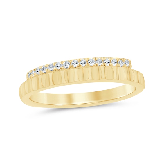 1/10 CT. T.w. Diamond Textured Double Row Ring in Sterling Silver with 14K Gold Plate - Size 7.5