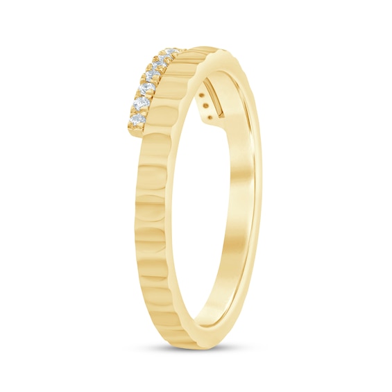 1/10 CT. T.w. Diamond Textured Double Row Ring in Sterling Silver with 14K Gold Plate - Size 7.5