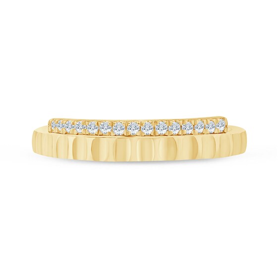 1/10 CT. T.w. Diamond Textured Double Row Ring in Sterling Silver with 14K Gold Plate - Size 7.5