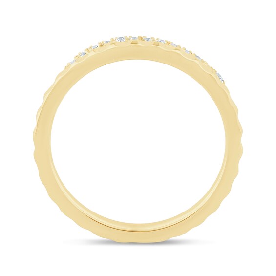 1/10 CT. T.w. Diamond Textured Double Row Ring in Sterling Silver with 14K Gold Plate - Size 7.5