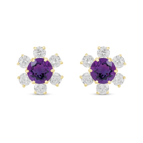5.0mm Amethyst and White Lab-Created Sapphire Flower Stud Earrings in 10K Gold