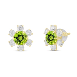 5.0mm Peridot and White Lab-Created Sapphire Flower Stud Earrings in 10K Gold