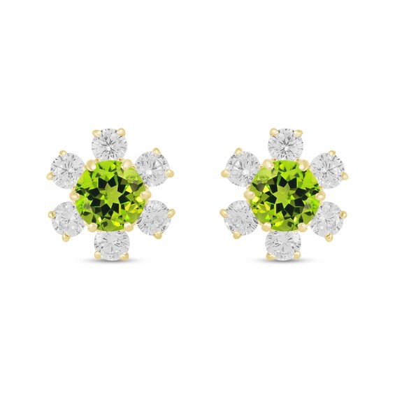 5.0mm Peridot and White Lab-Created Sapphire Flower Stud Earrings in 10K Gold