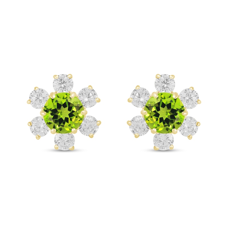 Main Image 2 of 5.0mm Peridot and White Lab-Created Sapphire Flower Stud Earrings in 10K Gold