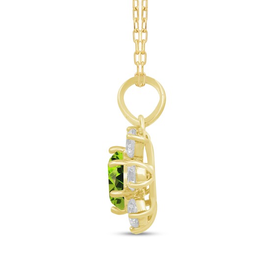 5.0mm Peridot and White Lab-Created Sapphire Flower Pendant in 10K Gold