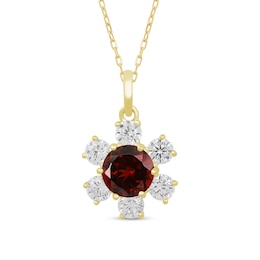 5.0mm Garnet and White Lab-Created Sapphire Flower Pendant in 10K Gold