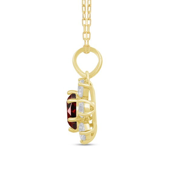 5.0mm Garnet and White Lab-Created Sapphire Flower Pendant in 10K Gold