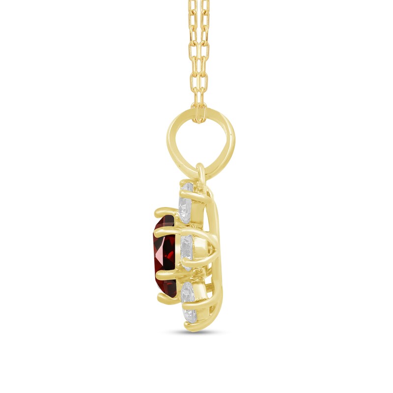 Main Image 2 of 5.0mm Garnet and White Lab-Created Sapphire Flower Pendant in 10K Gold
