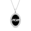 Thumbnail Image 1 of Oval-Shaped Onyx and White Lab-Created Sapphire Frame “MOM” Pendant in Sterling Silver