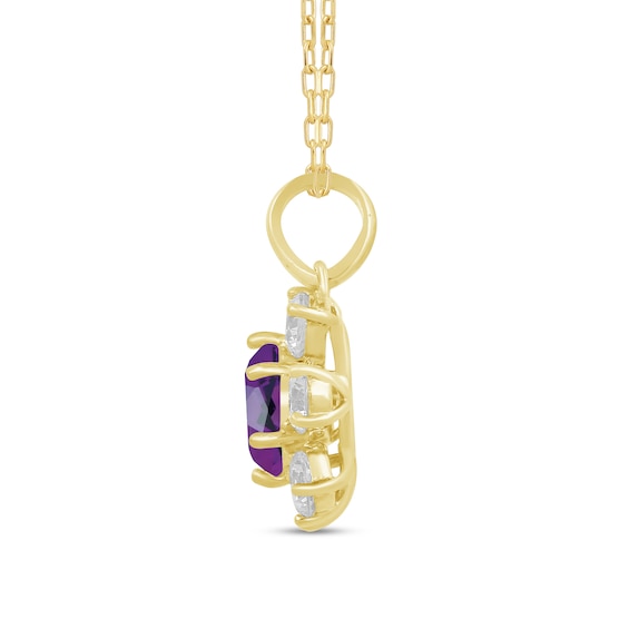 5.0mm Amethyst and White Lab-Created Sapphire Flower Pendant in 10K Gold