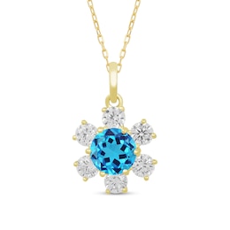5.0mm Swiss Blue Topaz and White Lab-Created Sapphire Flower Pendant in 10K Gold
