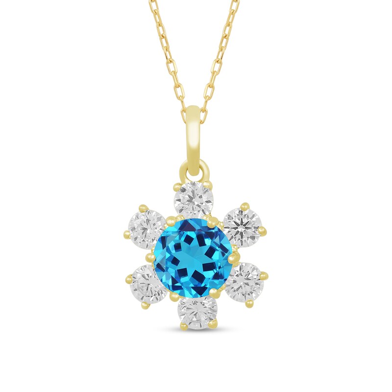 Main Image 1 of 5.0mm Swiss Blue Topaz and White Lab-Created Sapphire Flower Pendant in 10K Gold