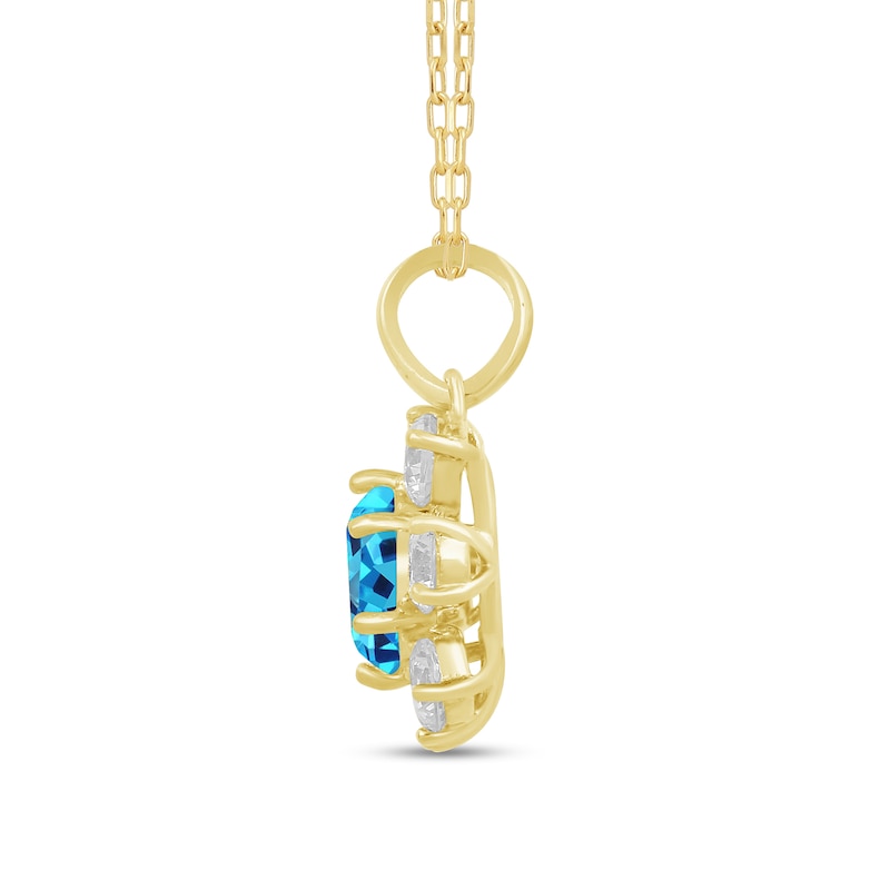 Main Image 2 of 5.0mm Swiss Blue Topaz and White Lab-Created Sapphire Flower Pendant in 10K Gold
