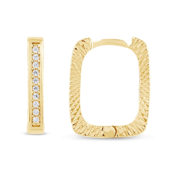 1/15 CT. T.w. Diamond Textured Rectangular Hoop Earrings in Sterling Silver with 14K Gold Plate