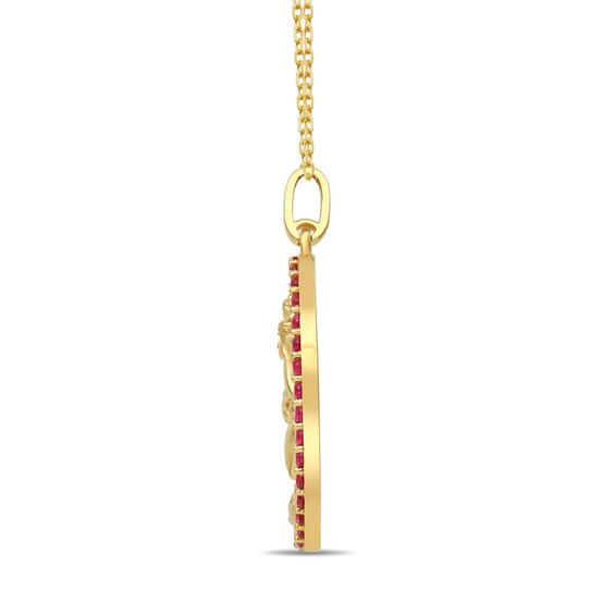 Lab-Created Ruby Saint Christopher Medal Oval Pendant in 10K Gold