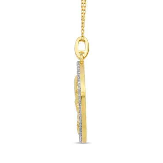 White Lab-Created Sapphire Frame Jesus in Prayer Medal Pendant in 10K Gold