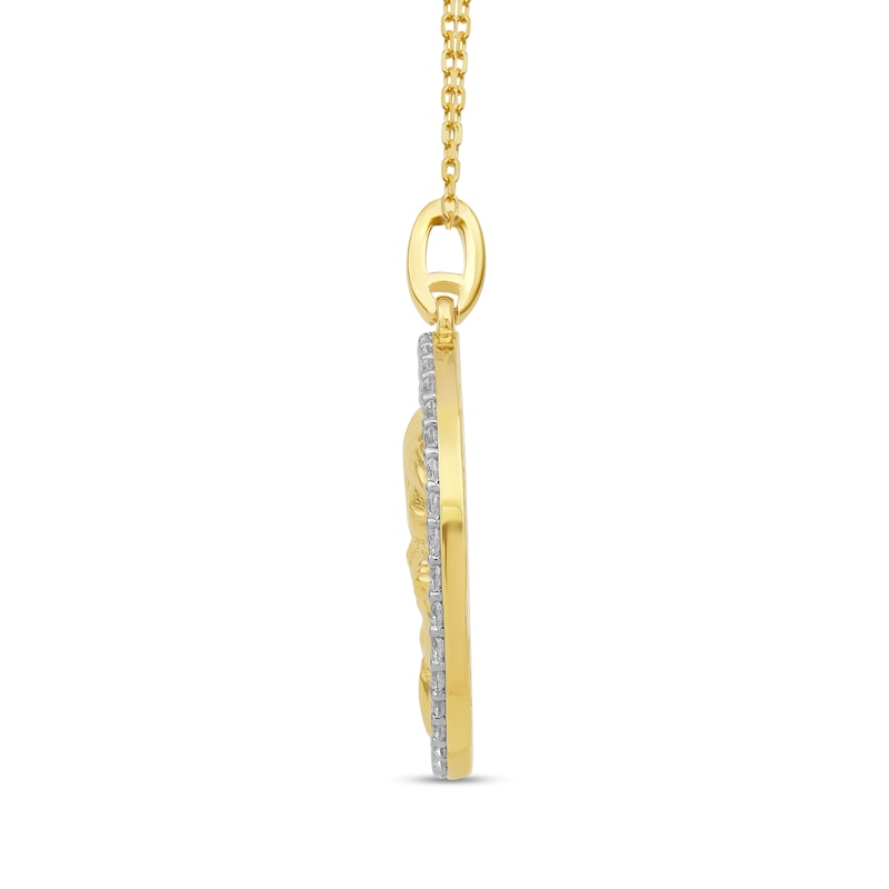 Main Image 2 of White Lab-Created Sapphire Frame Jesus in Prayer Medal Pendant in 10K Gold