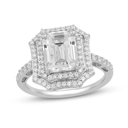 Emerald-Cut White Lab-Created Sapphire Double Octagon Frame Ring in Sterling Silver