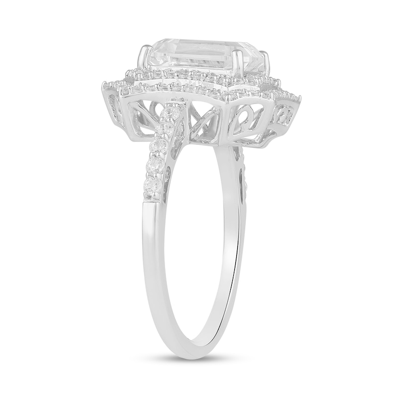 Main Image 2 of Emerald-Cut White Lab-Created Sapphire Double Octagon Frame Ring in Sterling Silver