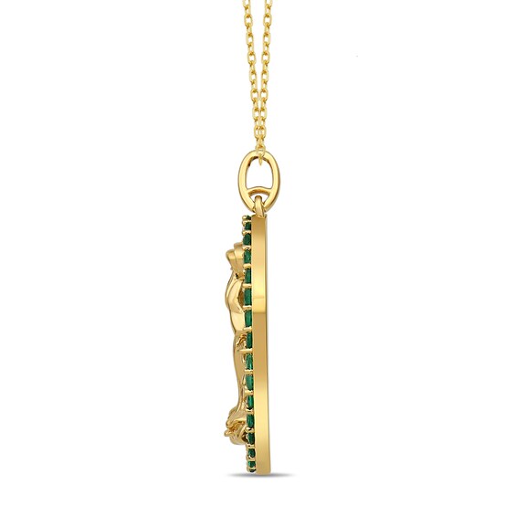 Lab-Created Emerald Miraculous Medal Oval Pendant in 10K Gold