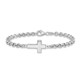 Sideways Cross Bracelet in Hollow Sterling Silver - 7.5"