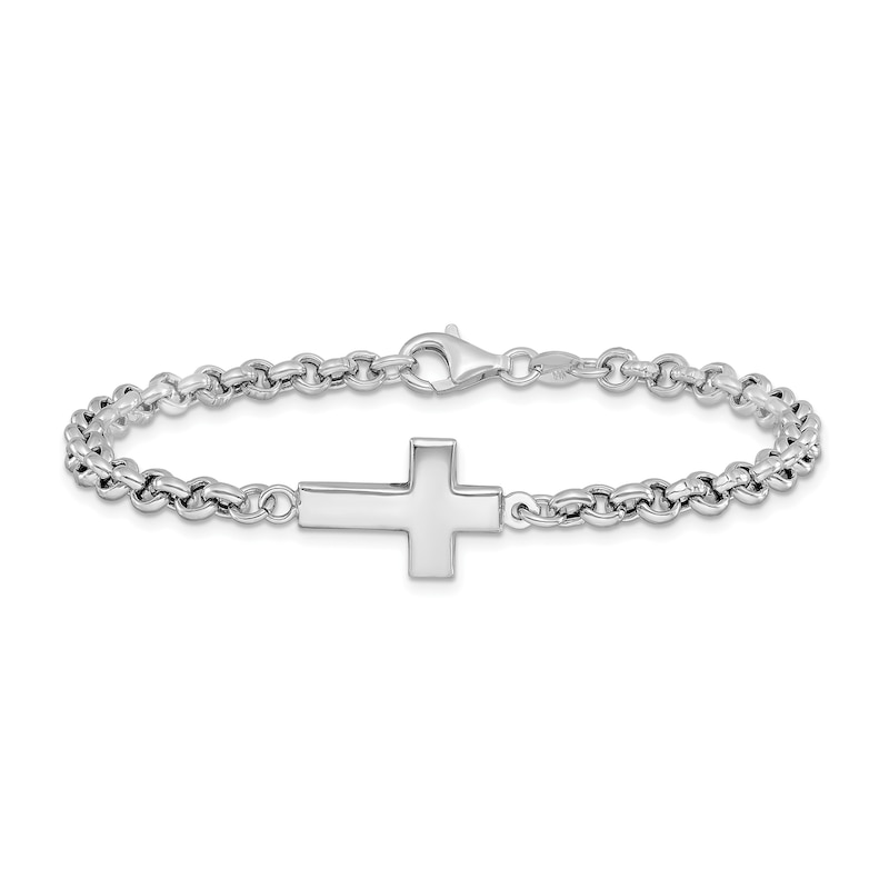 Main Image 1 of Sideways Cross Bracelet in Hollow Sterling Silver - 7.5"