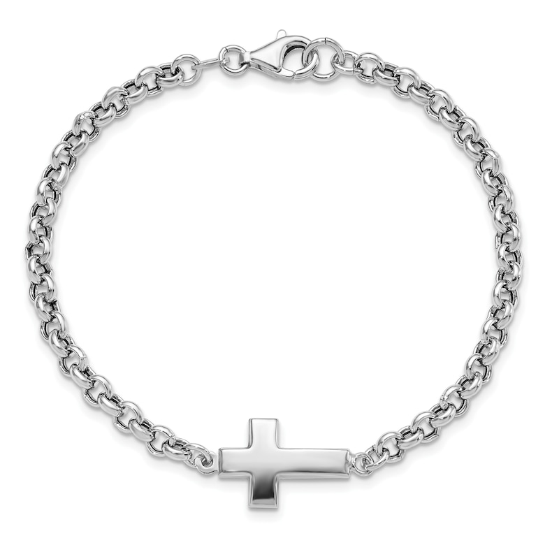 Main Image 2 of Sideways Cross Bracelet in Hollow Sterling Silver - 7.5"