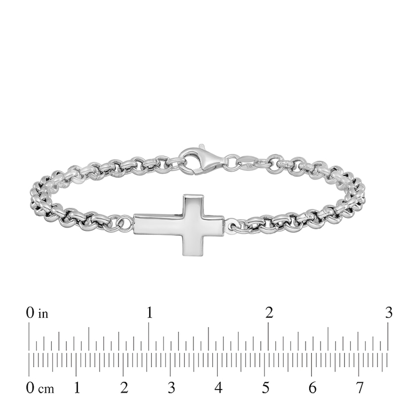 Main Image 4 of Sideways Cross Bracelet in Hollow Sterling Silver - 7.5"