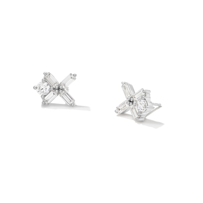 Main Image 1 of Zales x Nungu 1 CT. T.W. Baguette and Round Diamond "XO" Stud Earrings in 14K White Gold